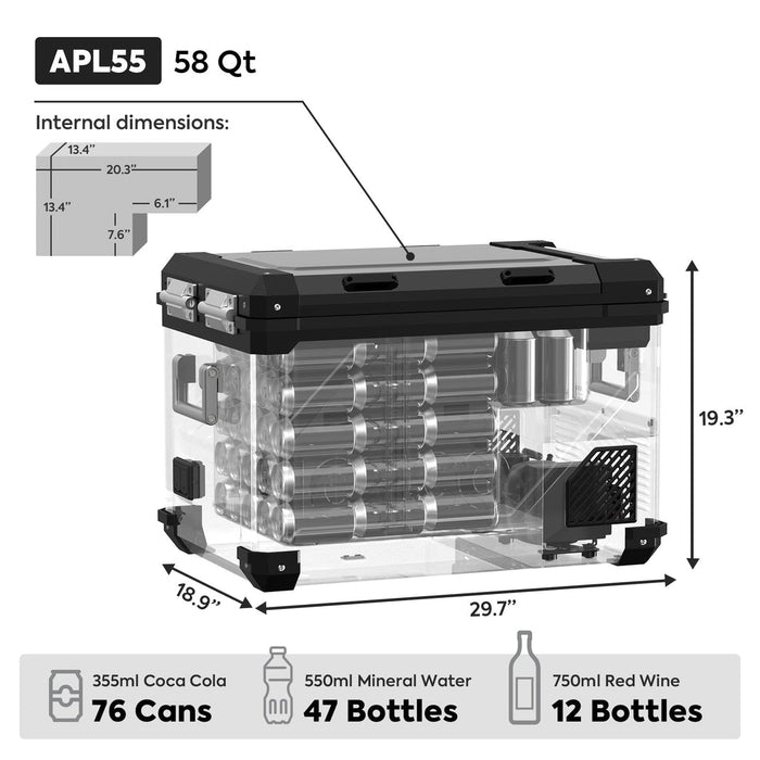 ICECO APL55 Dual Zone 12 Volt Fridge/Freezer Cooler 58QT / 55 L