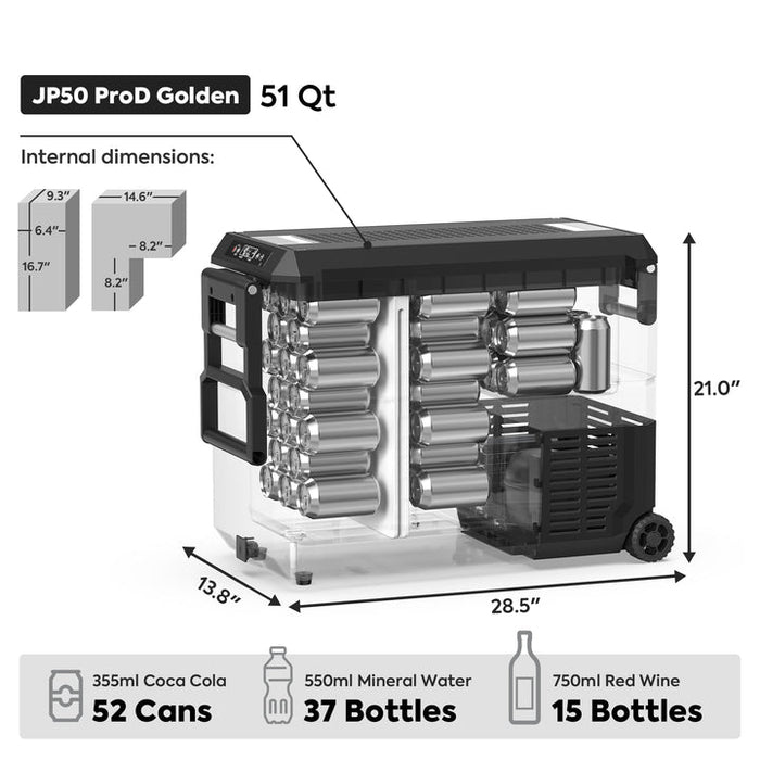 ICECO JP50 Pro Dual Zone Wheeled Car Fridge Freezer Cooler With Cover 51 QT