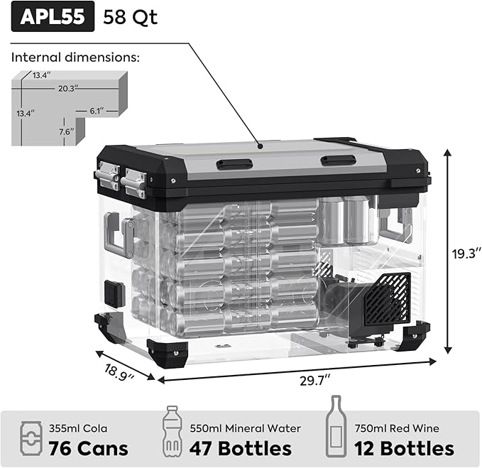 ICECO APL55 Dual Zone 12 Volt Fridge/Freezer Cooler 58QT / 55 L