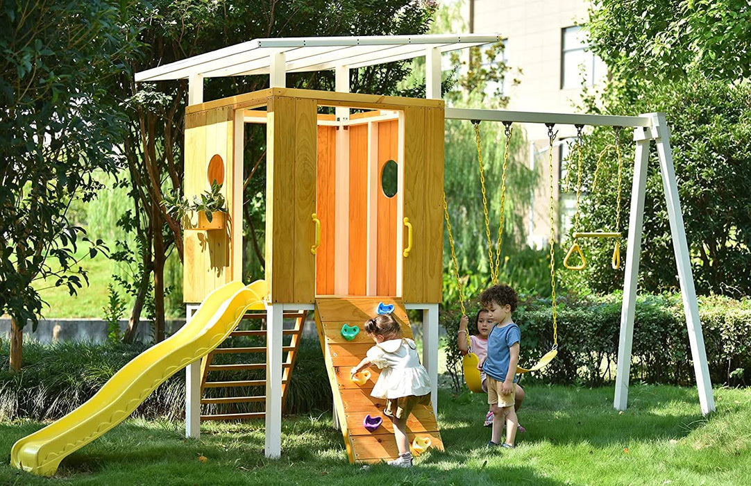 Avenlur Forest - Modern Backyard Outdoor Swing Set 2 Swings And Trapeze Bar