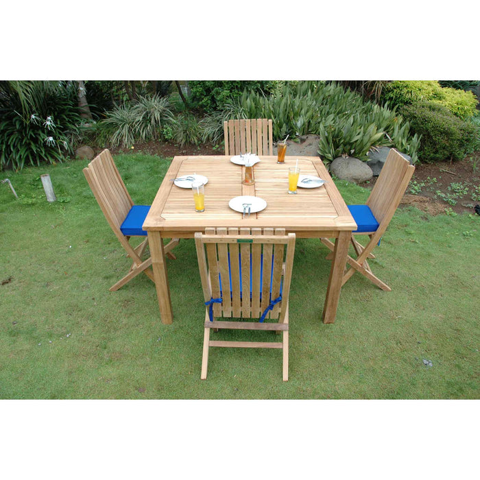 Anderson Teak Set-105B Outdoor Dinning Set 4 Seater Table with Folding Chairs