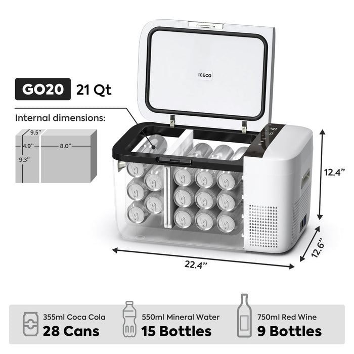 ICECO GO20 Dual Zone 12V Portable Fridge Freezer 20L (21QT)