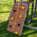 Jack and June Haven 2 Outdoor wooden playset with swing and slide, climbing ramp with rope and undercover landing. View of climbing ramp