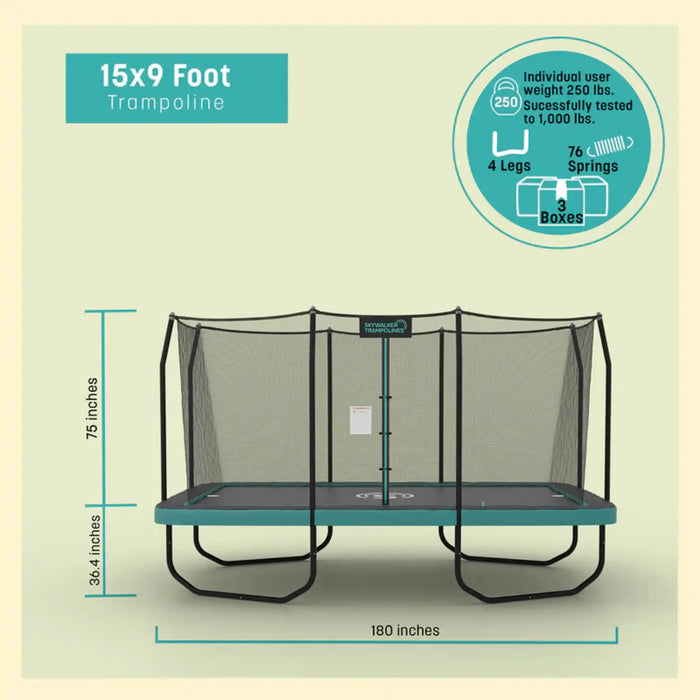 Skywalker Signature 15'X9' Rectangle Outdoor Trampoline with Enclosure