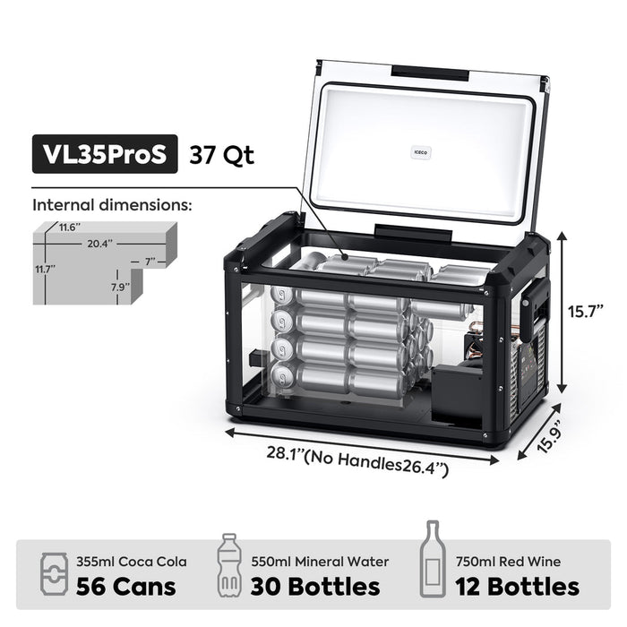 ICECO VL35ProS Single Zone Portable Fridge Freezer  37 QT/35 LT