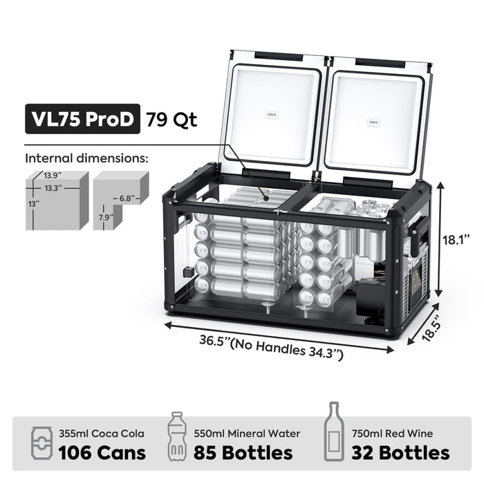 ICECO VL75ProD 12V Heavy Duty Portable Fridge Freezer Cooler 79 QT