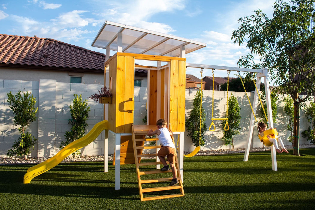 Avenlur Forest - Modern Backyard Outdoor Swing Set 2 Swings And Trapeze Bar