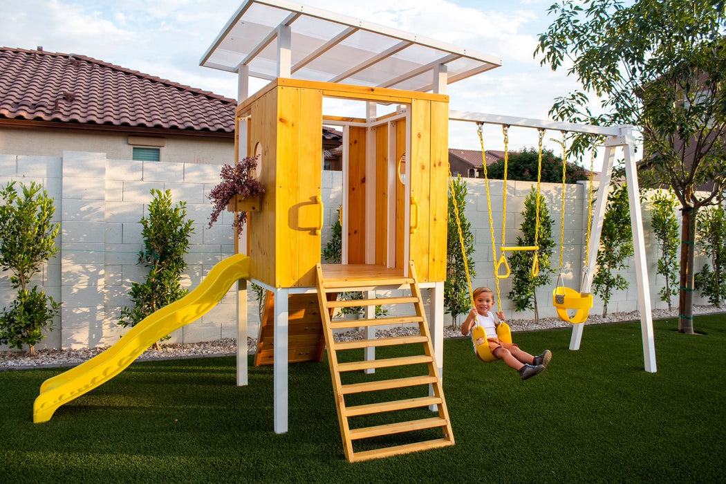 Avenlur Forest - Modern Backyard Outdoor Swing Set 2 Swings And Trapeze Bar